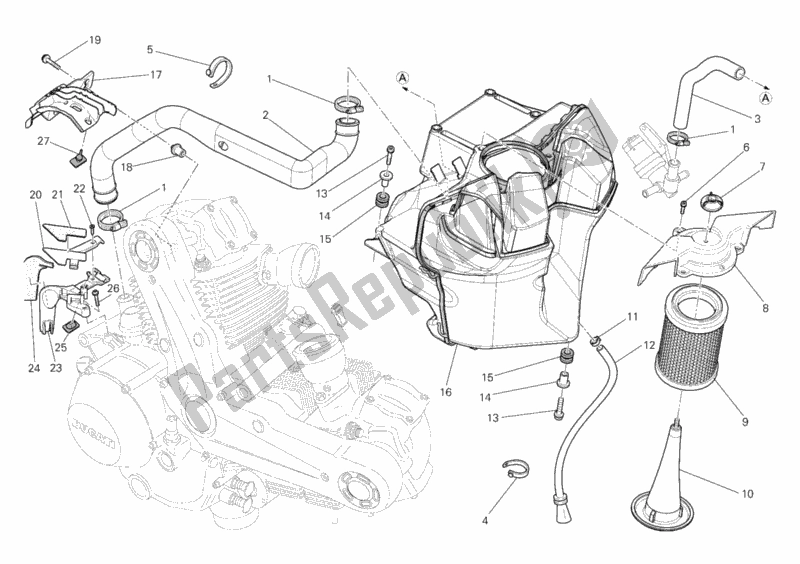 All parts for the Intake of the Ducati Monster 1100 Diesel USA 2013